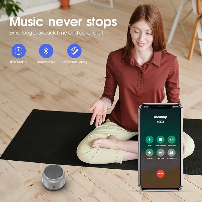 LFS Portable Bluetooth Speaker,Small Bluetooth Speake,Ultra Long Play 15 Hours,TWS Pairing,Suitable for Home,Pool,Beach,Boating, Hiking, Camping for Waterproof Outdoor Mini Speaker-Silver White