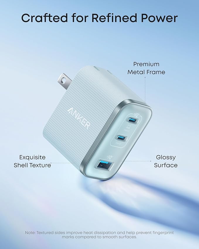 Anker Nano Charger, Ultra-Fast 70W Output 3-Port USB C Charger Block, Fast Charging, Compact and Stylish, for iPhone 17/16 Series, MacBook, iPad, Pixel, Galaxy, and More(Blue, Cable Included)