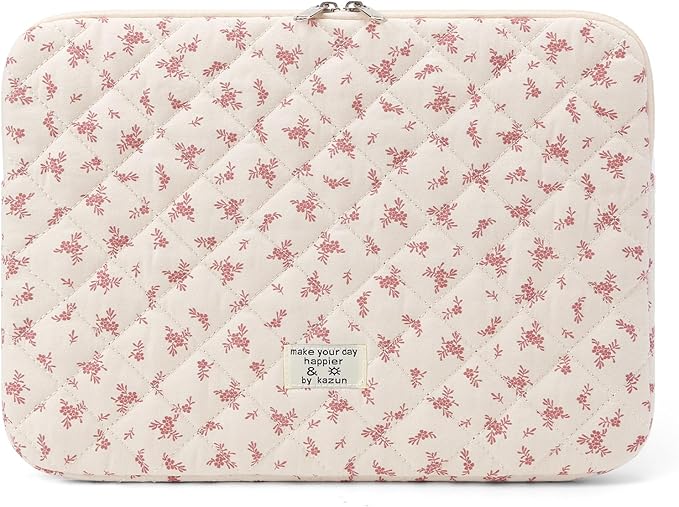Puffy Laptop Sleeve 15-15.6 Inch Cute Quilted Laptop Protective Case Padded Floral Computer Sleeve for MacBook (A-Pink, 15 Inch)