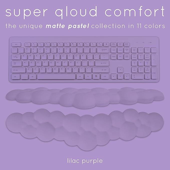 Create-ables Qloud Cloud Wrist Rest Keyboard Wrist Rest for Computer Keyboard Pad, Cloud Keyboard Wrist Rest, Wrist Pad for Keyboard, Memory Foam, Non Slip Base, Comes with Mouse Pad - Lilac Purple