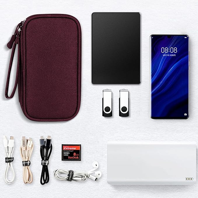 Skycase Electronic Organizer Travel Case - Waterproof Travel Cord Pouches for Organization, Cable Organizer, All-in-One Double Layers Storage Bag for Accessories, Charger, Cable, Red