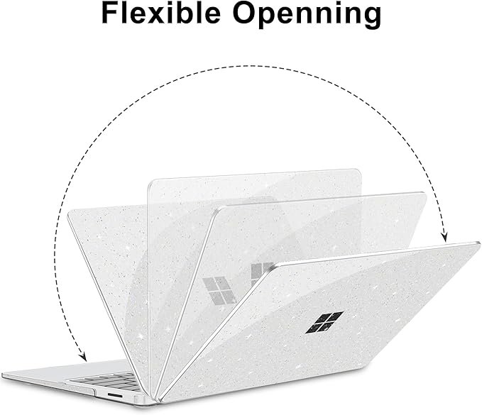 G JGOO Compatible with 13.8 inch Microsoft Surface Laptop 7 Case Touchscreen 2024 (7th Edition) Model 2036, Clear Glitter Plastic Hard Shell Case + Keyboard Cover + 50 Pcs Laptop Stickers, Sparkly