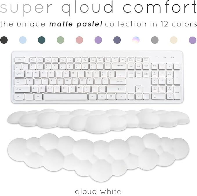 Create-ables Qloud Cloud Wrist Rest Keyboard Wrist Rest for Computer Keyboard Pad, Cloud Keyboard Wrist Rest, Wrist Pad for Keyboard, Memory Foam, Non Slip Base, Comes with Mouse Pad - White