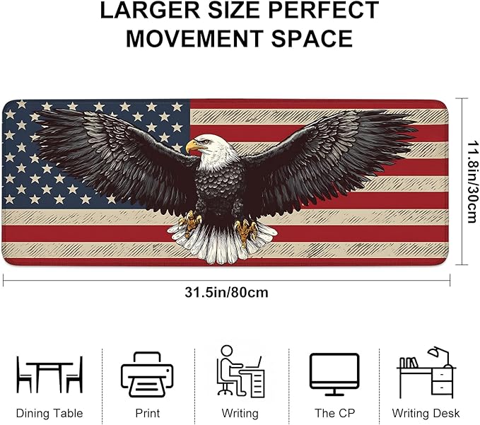 Mouse Pad, Large Anti-Slip with Stitched Edges Desk Mat Desktop Laptop Computer Desk Keyboard Mat,Table Protector Blotter Mat (Eagle Flag, 31.5" x 11.8")
