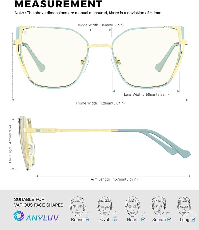 ANYLUV Blue Light Glasses for Woman Men, Womens Blue Light Blocking Glasses Computer Glasses Anti Eyestrain
