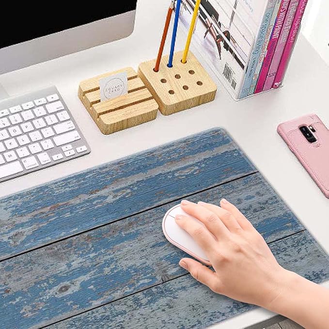 Large Gaming Mouse Pad, Extended XL Mousepad, Non-Slip Rubber Base Keyboard Mouse Mat Desk Pad for Work, Game, Office, Home, 31.5 x 11.8 in, Daisy Flowers on Old Wooden