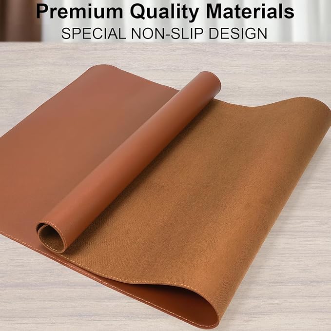 Desk Pad PU Leather Large Mouse Pad Laptop Computer Desk Mat Table Blotter Desktop Waterproof Non-Slip Protector for Office and Home (Maroon, 90x43cm)