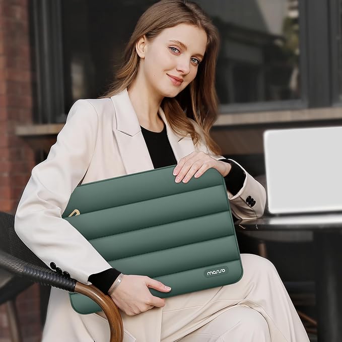 MOSISO Laptop Case 13.3 inch,13-13.3 inch Puffy Laptop Sleeve Compatible with MacBook Air 13.6 M5 M4 M3 M2 M1/Neo/Pro 13/14,HP Dell ASUS Lenovo,Polyester Horizontal Bag with Small Case,Emerald Green