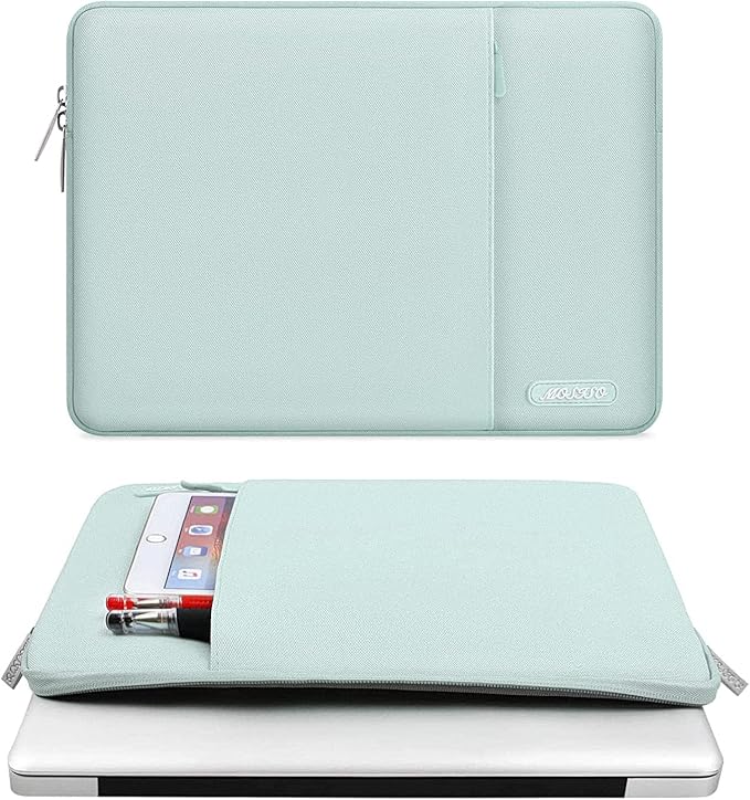 MOSISO Laptop Case 16 inch, 15-15.6 inch Laptop Sleeve Compatible with MacBook Pro 16 M5 M4 M3 M2 M1, HP Acer Dell Lenovo ASUS, Polyester Vertical Computer Sleeve Bag with Pocket, Mint Green