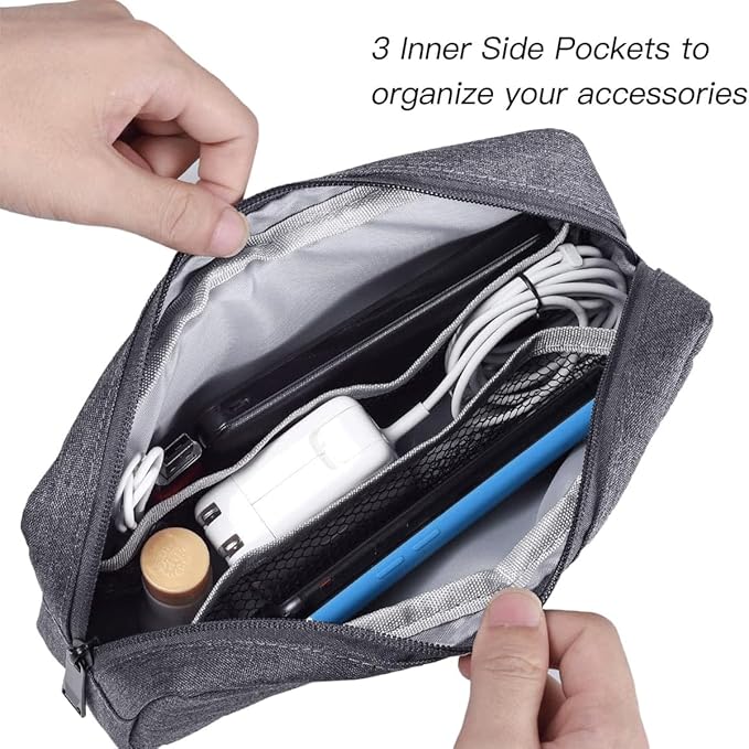 Electronic Organizer Travel USB Cable Accessories Bag/Case, Waterproof Electronics Accessories Case Organizer Bag for USB, Cable, Cord, Charger, Phone, Power Bank, Earphone (Small-Dark Gray)