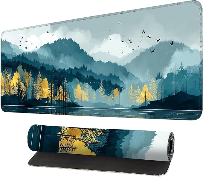 Mouse Pad, Large Anti-Slip with Stitched Edges Desk Mat Desktop Laptop Computer Desk Keyboard Mat,Table Protector Blotter Mat (Lake, 31.5" x 11.8")