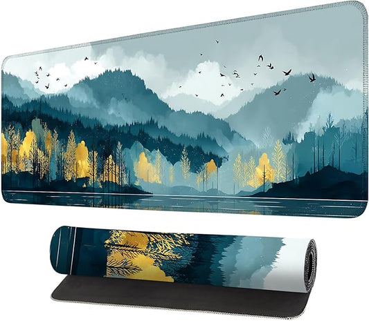 Mouse Pad, Large Anti-Slip with Stitched Edges Desk Mat Desktop Laptop Computer Desk Keyboard Mat,Table Protector Blotter Mat (Lake, 31.5" x 11.8")
