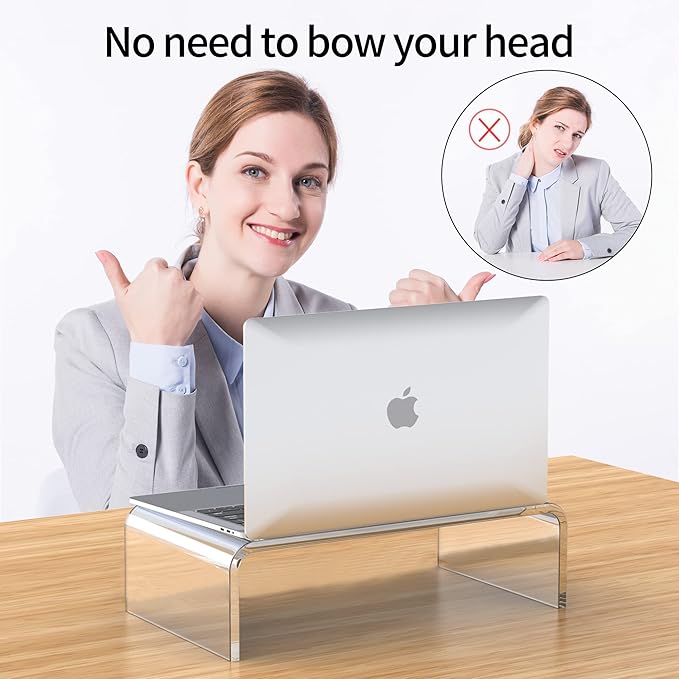Acrylic Monitor Stand Riser Clear Laptop Stand for Desk Acrylic Monitor Riser for Desk Accessories Aesthetic Laptop Riser Clear Computer Stand White Office Supplies for Women Essentials