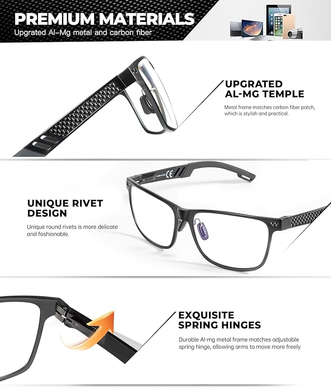 ANYLUV Blue Light Blocking Glasses Men Computer Gaming Glasses Lightweight Al-Mg Metal Anti Eyestrain Eye Protection
