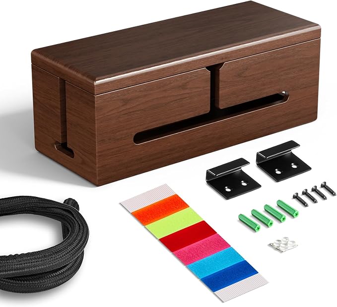 Large Cable Management Box-Stylish Wire Organizer, Wire Concealer and Wire Management Box-Wire Management Box with Protective Sleeve (Brown) by Homebliss
