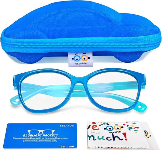 Blue Light Glasses for Kids Girls Boys with Cute Car Case, UV400 Protection, Anti Blue Ray Age3-12