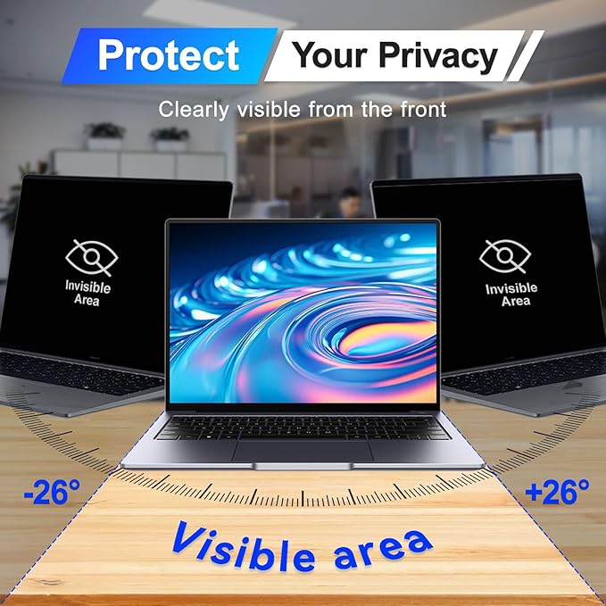 Magnetic Laptop Privacy Screen 13.3 Inch 16:9 Display, Removable Computer Screen Privacy Shield, Anti-Glare Blue Light Protector Compatible with Dell Hp Lenovo Acer Asus Samsung