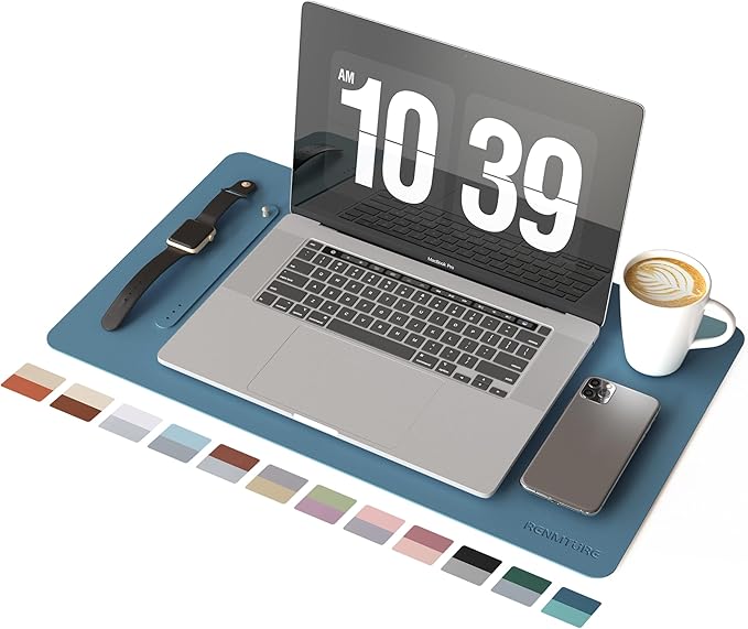 RENMTURE Double-Sided Two-Tone Faux Leather Desk mat Desktop Organization and Accessories Home and Office Large Mouse pad Game and Work (Blue/Green, 23.6" x 13.7")