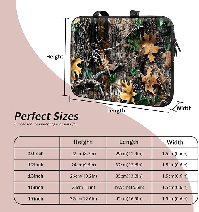 Laptop Sleeve Case Bag 13 inch, Camo Leaf Slim Carrying Case Durable Handbag Travel Laptop Bag for 13 inch MacBook Air M3/M2/Pro M2/ 13" iPad Pro/Air M4/M2 2024