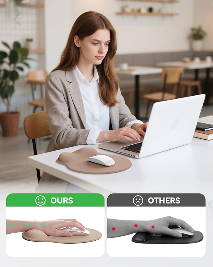 Mouse Pad with Wrist Rest, Ergonomic Mouse Pads for Desk, Office Non-Slip Mousepad with Gel Wrist Support(Coffee Brown, 10.6''L x 9''W)