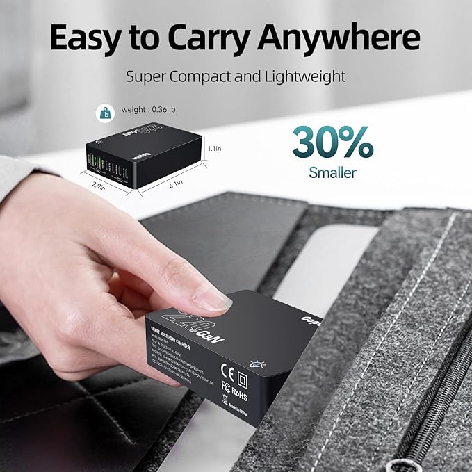 220W USB C Charger Block, 6-Port GaN USB C Charging Station PD 100W PC Laptop Fast Charger Adapter Compatible with iPhone 17, Galaxy 25, MacBook,ipad and More Devices(Black)