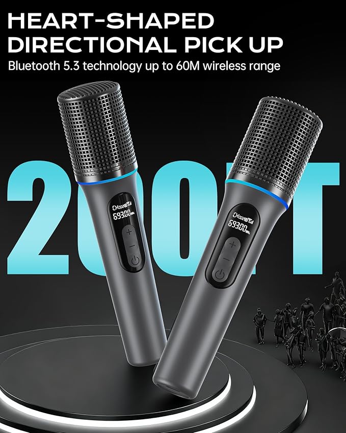 Wireless Microphone, Professional Handheld Dynamic Mic with Rechargeable Receiver, 5-Level Volume Adjustment, Dynamic RGB Lighting, 40-Hour Battery Rechargeable Microphone for Karaoke and Weddings.