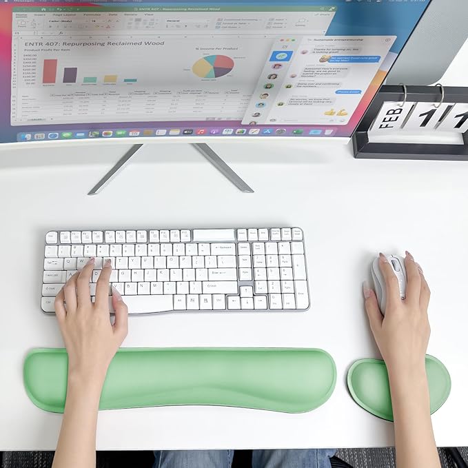 Wrist Rest for Computer Keyboard and Mouse, Ergonomic Design Wrist Support Pad for Keyboard, Soft Memory Foam Desk Pads Support Hand and Arm Easy Typing Pain Relief, 2 Piece Pad, Green