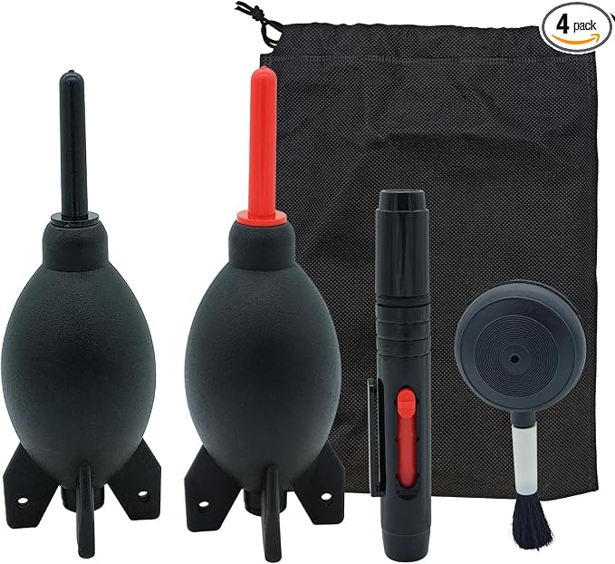 Lens Cleaning Kit Contains 2 Pcs Rubber Rocket Air Blower Duster, Lens Cleaning Pen, Blower Brush Dust Cleaner and Carrying Pouch, for Lens, Camera, SLR, Telescope, Magnifying Glass, Phone by LJZP