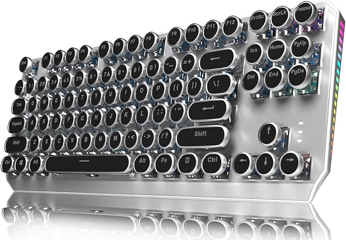 EWEADN Wireless Mechanical Typewriter Keyboard,80% Layout with White Backlit, Anti-Ghosting, Blue Switch Bluetooth/2.4GHz/USB-C Aesthetic Keyboard-Black