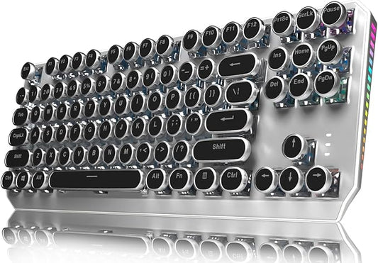 EWEADN Wireless Mechanical Typewriter Keyboard,80% Layout with White Backlit, Anti-Ghosting, Blue Switch Bluetooth/2.4GHz/USB-C Aesthetic Keyboard-Black