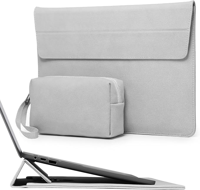 HYZUO 15 Inch Laptop Sleeve Case Bag with Adjustable Stand Feature for MacBook Air 15 M5 A3448 M4 A3241 M3 A3114 M2 A2941 2026-2023, MacBook Pro 15, 15" Surface Laptop 7/6/5/4, Light Gray
