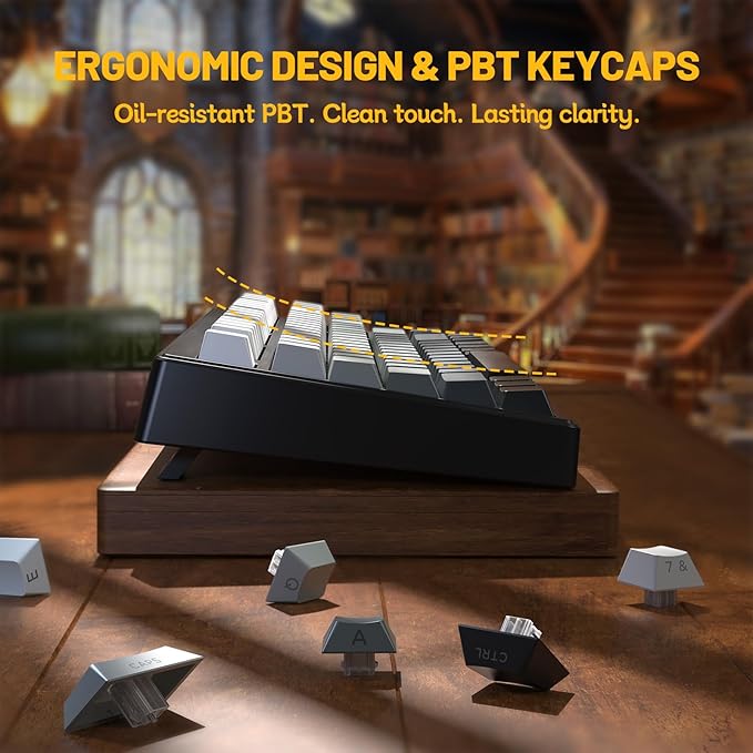 M87V2 Wireless Keyboard,Low Profile Quiet Typing Membrane Gaming Keyboard with 80% TKL Layout Side Printed Keys,RGB Backlit,USB C Rechargeable,87 Keys PBT Keycap for Windows PC,Mac,Linux-Moonlit Night