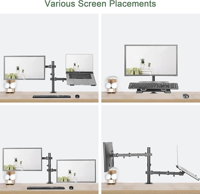 UPGRAVITY Monitor and Laptop Mount, Monitor Arm with Vented Tray for 13" to 27" LCD Computer Screens and Notebook up to 17 inch, Fully Adjustable Laptop Mount Stand Holds up to 17.6lbs