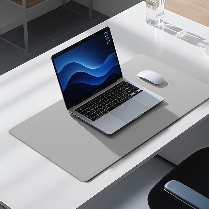 Dual Sided Leather Desk Mat - Waterproof Desk Pad - Ideal for Large Mouse Pad and Desk Mats on Top of Desks (Gray, 25"*13")
