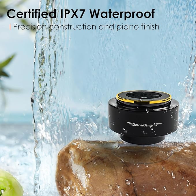 XLEADER (Upgraded Pro Shower Speaker, Certified IPX7 Waterproof Bluetooth Speaker, 8W Crystal Sound&Rich Bass, 15H Playtime, with Suction Cup&Silicone Lanyard,Ideal Gifts, SoundAngel Mate(2 Gen) Gold