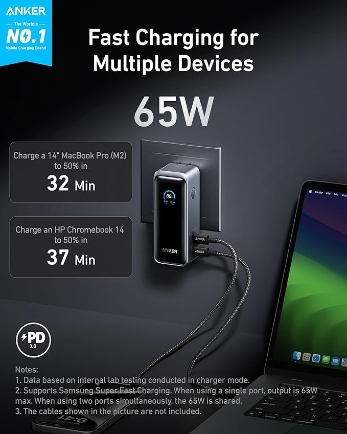 Anker Prime USB C to USB C Cable, 240W Fast Charging Cord&Anker Prime Power Bank, 9,600mAh Battery Pack with 65W Output