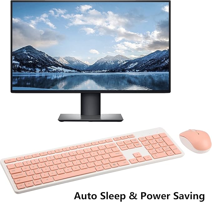 Wireless Keyboard and Mouse Combo, 2.4G Silent Cordless Keyboard Mouse Combo for Windows Chrome Laptop Computer PC Desktop, 106 Keys Full Size with Number Pad, 1600 DPI Optical Mouse (Pink)
