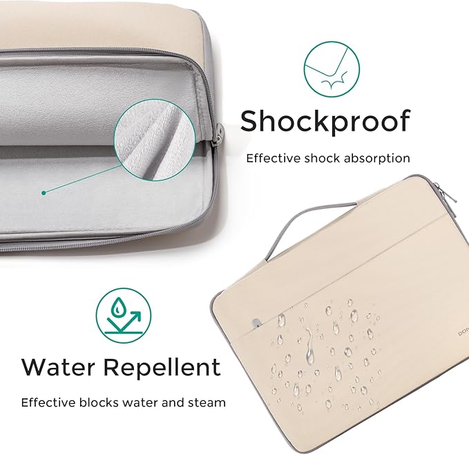DOMISO 14 inch Laptop Case Sleeve Protective Cover Compatible with 15 inch MacBook Air M4 M3 M2,MacBook Pro,14-15 inch HP Dell ASUS Lenovo Chromebook,Waterproof Computer Cases Bag with Handle,Beige