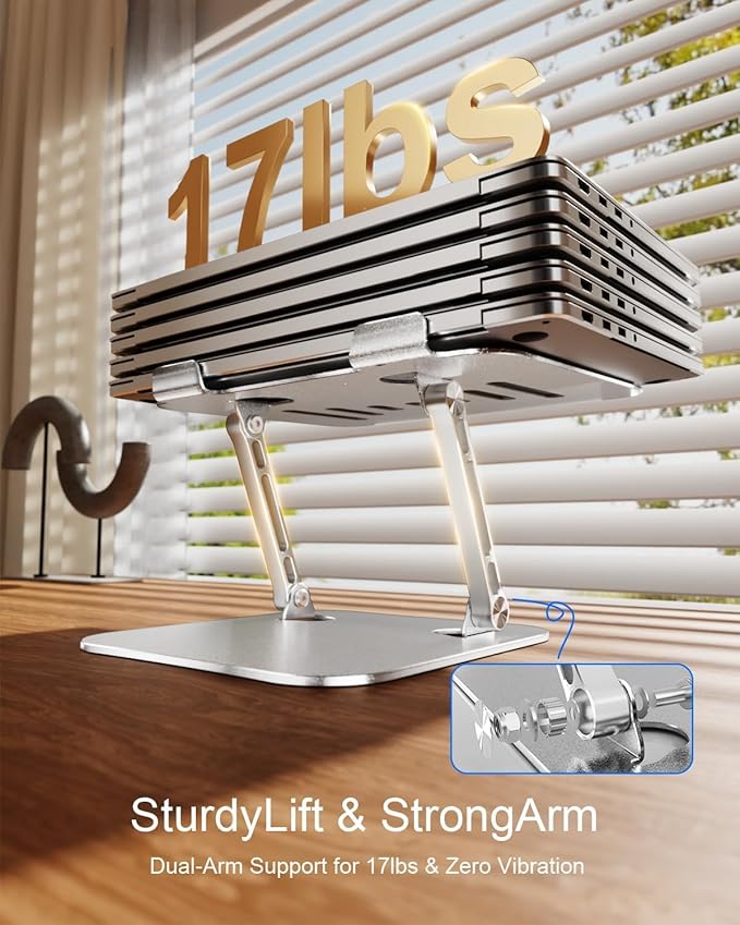 Laptop Stand for Desk, Adjustable Metal Foldable Laptop Riser Holder, Aluminum Desktop Book Stands, Ventilated Cooling Computer Notebook Stand with 10-17" (Silver)