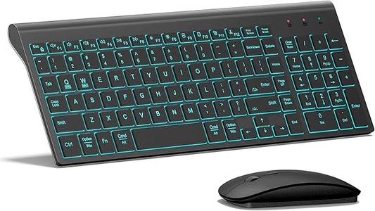 Wireless Keyboard and Mouse Ultra Slim Combo, TopMate 2.4G Silent Compact USB 2400DPI Mouse and Scissor Switch Backlit Keyboard Set, for PC/Laptop/Windows/Mac/Gaming - Matte Black