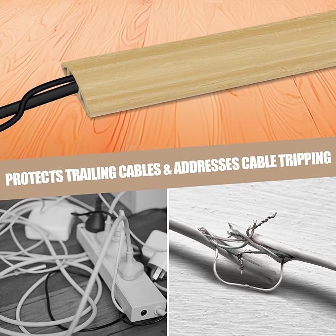 Floor Cord Cover Self Adhesive Cord Hider,3.3FT Cable Management, Extension Strip Protector for Wires, Prevent Cable Trips for Offices, Gyms, Exhibitions Cavity:0.39"(W) x0.27(H) WoodLightyellow - Image 6