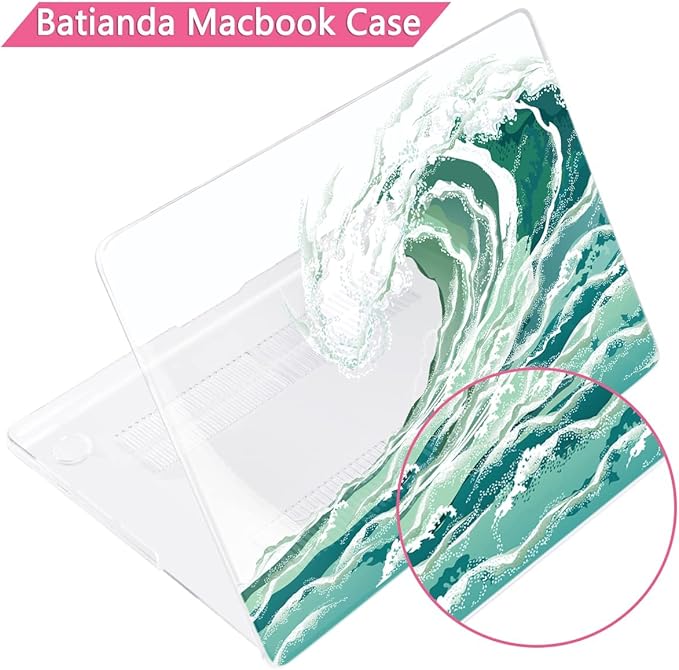 Batianda for MacBook Pro 14 Inch Case 2026-2021 Release M5 M4 M3 M2 M1 Pro/Max, 1.2mm Slim Creative Graphic Hard Shell Cover with Keyboard Cover, Screen Protector 4-in-1 Bundle, Wave