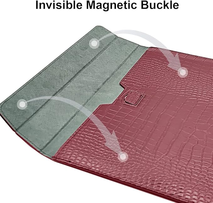 Protective Slim Portable Laptop Sleeve 13-13.6 Inch Crocodile PU Leather Case with Stand Function for MacBook Neo 13 A18/ Air/Pro 13 M5 M4 M3 M2 M1, Universal for All Brands Laptop, Wine Red