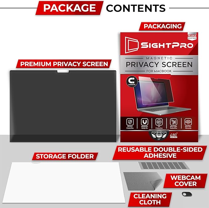 SightPro Magnetic Privacy Screen for MacBook Air 13 Inch (2018, 2019, 2020, 2021, M1) Patented Removable Laptop Privacy Filter Shield and Protector
