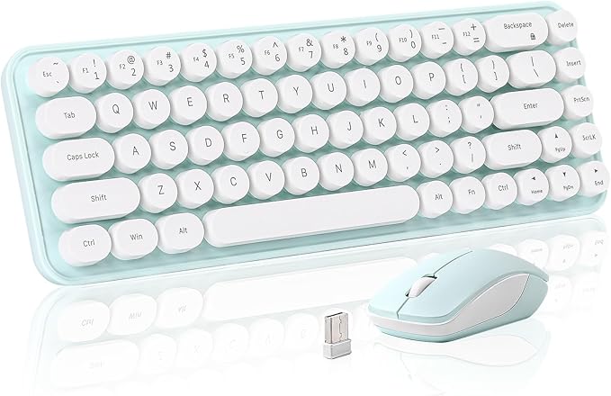 i68 Wireless Typewriter Keyboard and Mouse Combo,2.4GHz Cordless Connection, Cute Retro Aesthetic Design Round Keycaps for Tablet, Phone, PC and Win/Mac/Android(Green)