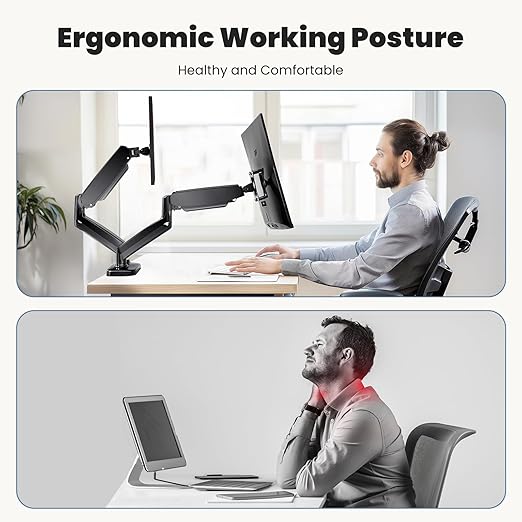 DUMOS Set of 2 Dual Monitor Stand for Desk, Gas Spring Monitor Arm for 2 Monitors Max 32 Inches, Fully Adjustable Double Monitor Mount, VESA Mount with C-Clamp/Grommet Base, Holds Screen 17.6 lbs