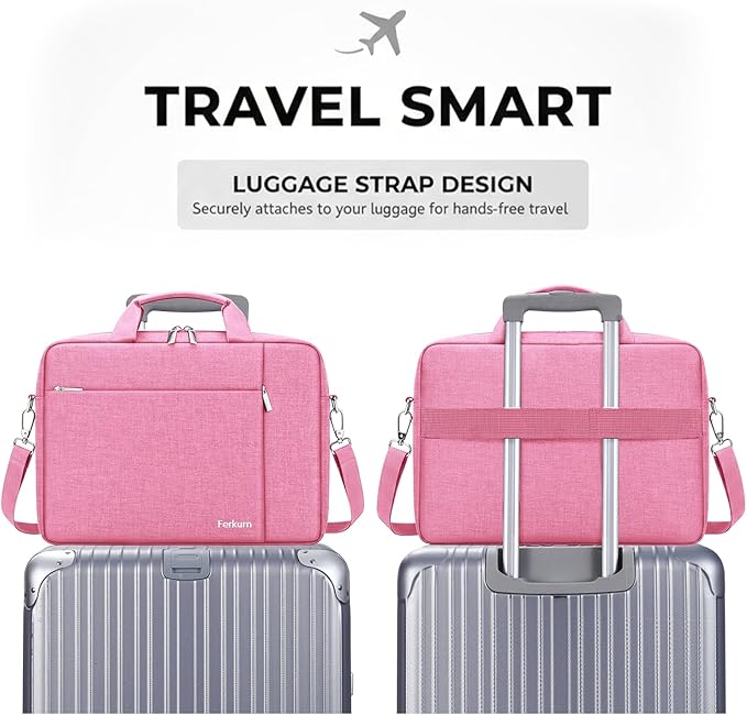 Ferkurn Laptop Bag Case for Women Men Computer Bag Compatible with HP Envy Pavilion Omen/LG Gram/MSI/Dell Inspiron XPS/Lenovo/Acer, Shoulder Strap Carrying Messenger Briefcase, Pink, 15.6 16 Inch