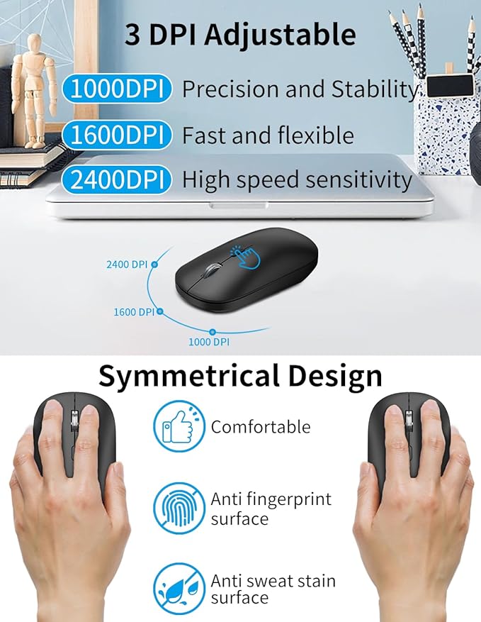 Compact Wireless Keyboard and Mouse Combo, Mini Portable Travel Keyboard and Silent Mouse Set with USB Receiver, Quiet Click, Small Size, Adjustable 2400 DPI for Computer, Laptop, PC, Windows - Black