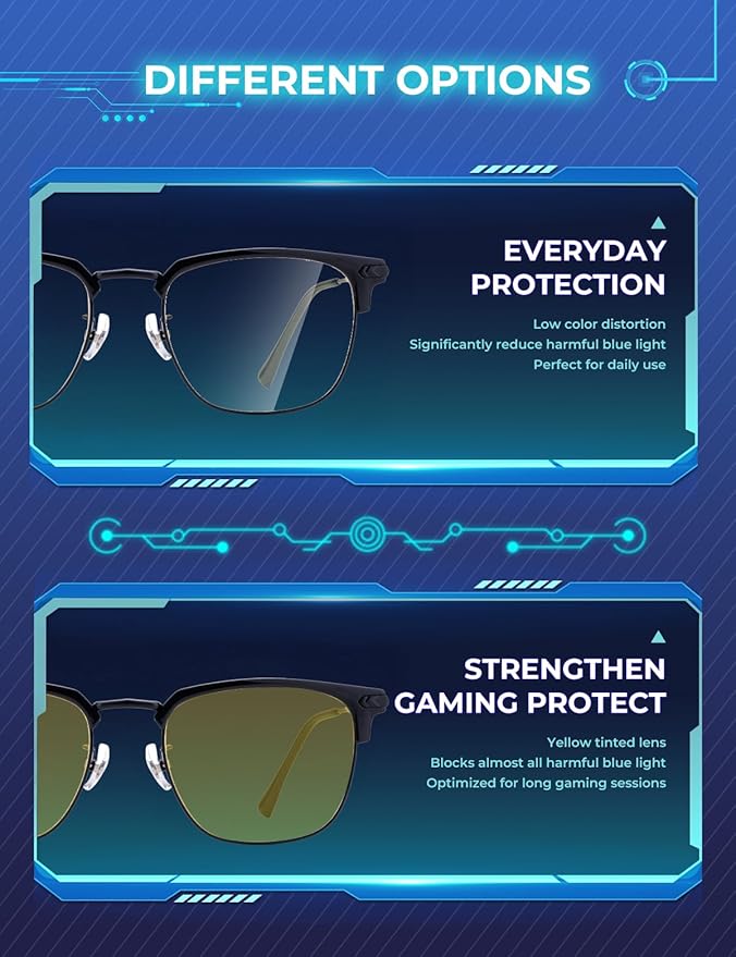 ZanyLen Blue Blocker Glasses for Men Metal Browline Computer Gaming Glasses Filter Blue Ray
