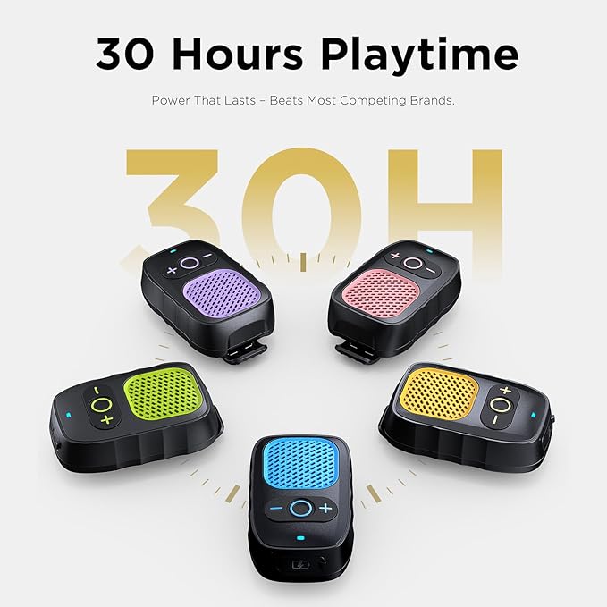 Wearable Bluetooth Speaker, 30H Working Time Clip-On Wireless Jobsite Pro Water-Resistant Portable Speaker, Built-in Mic for Hands-Free Music and Calls (Yellow)